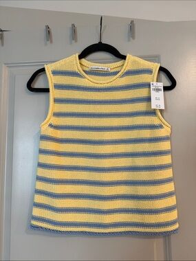 Abercrombie & Fitch Yellow and Light Blue Striped Knit Tank Top